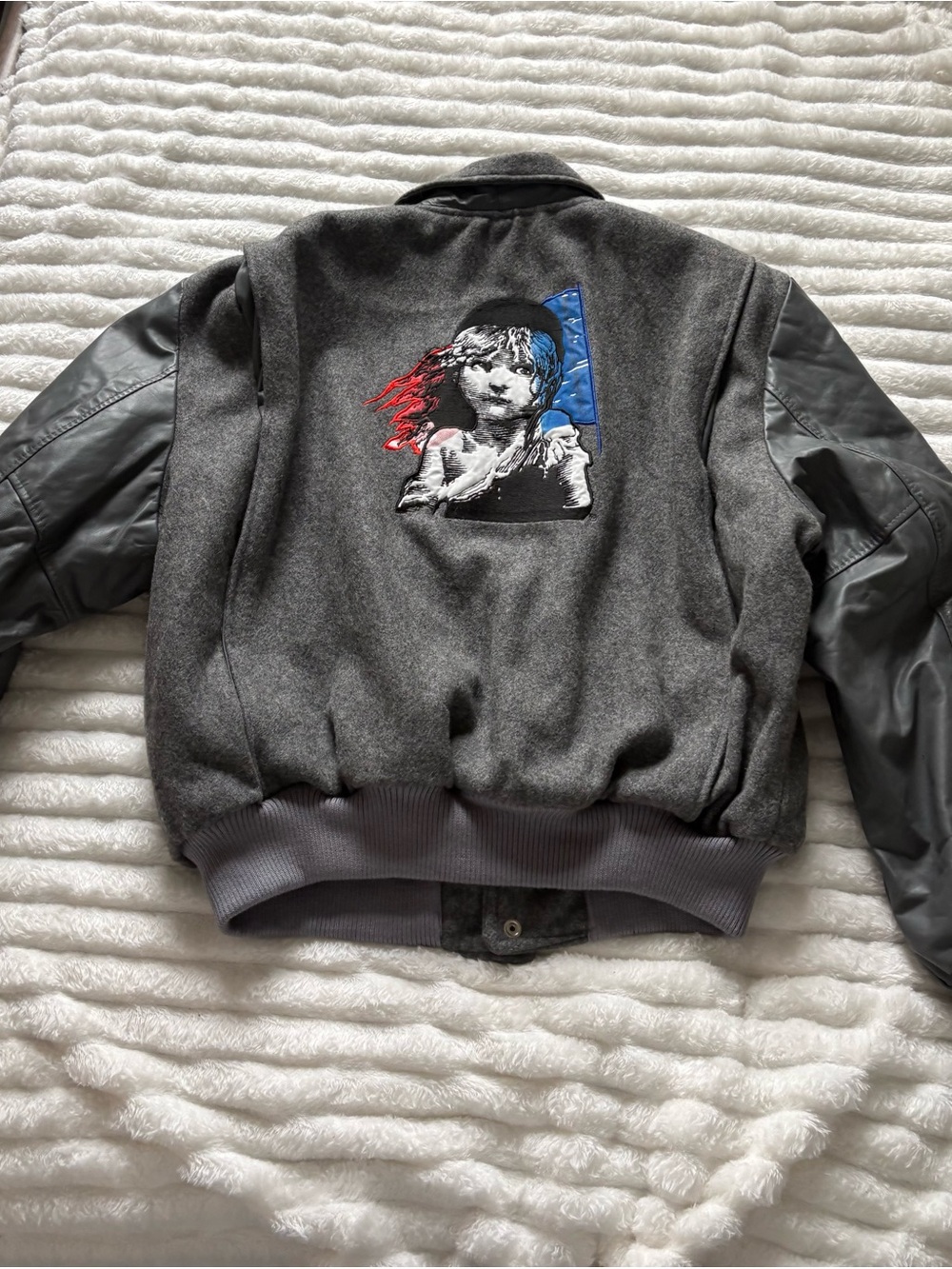 Vintage Les Miserables Varsity Jacket XL Gray Wool Leather